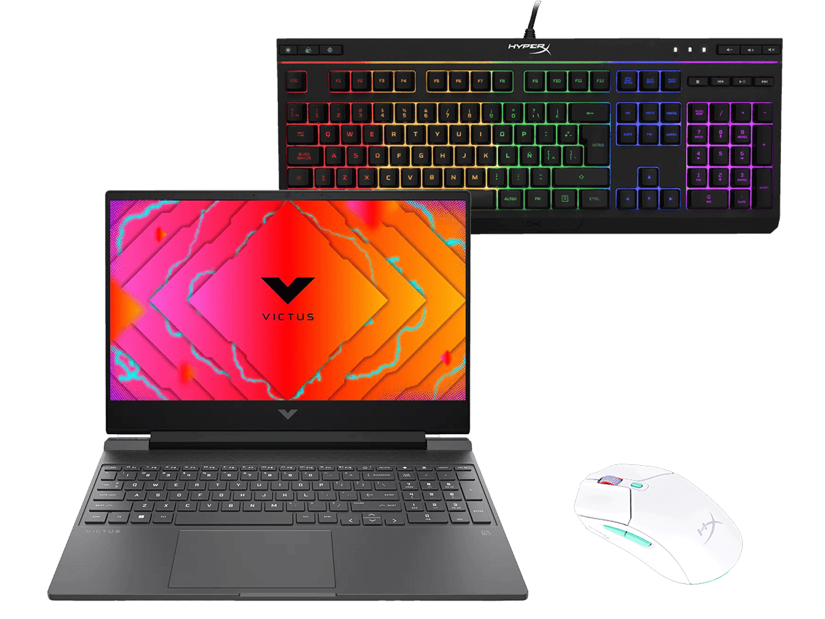 Notebook HP Gaming Victus 15-fa1109la + Mouse HyperX Pulsefire Haste 2 Core Inalámbrico + Teclado HyperX Alloy Core RGB