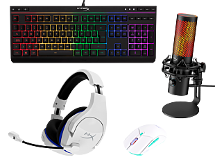 Auriculares inalámbricos HyperX Cloud Stinger Core para juegos PS5-PS4 + Micrófono USB HyperX QuadCast 2 S + Teclado para juegos HyperX Alloy Core RGB + Mouse gaming HyperX Pulsefire Haste 2 Core inalámbrico (4P5J1AA-9A273AA-4P4F5AI-8R2E7AA)