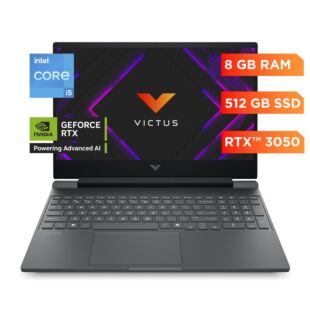 Notebook HP Gaming Victus 15-fa2009la, Intel Core i5, 8 GB RAM, NVIDIA GeForce RTX 3050, 512 GB SSD, 15.6" FHD 144 Hz, Windows 11 Home - 15.6" - Plata mica, logotipo cromado negro (BA1U1LA)