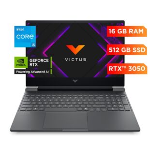 Notebook HP Gaming Victus 15-fa2014la, Intel Core i5, 16 GB RAM, NVIDIA GeForce RTX 3050, 512 GB SSD, 15.6" FHD 144 Hz, Windows 11 Home - 15.6" - Plata mica, logotipo cromado negro (BA1U5LA)