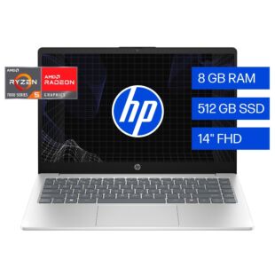 Notebook HP 14-em0252la, AMD Ryzen 5, 8 GB, 512 GB SSD, 14, FHD Windows 11 Home - 14" - Plateado natural (B9TM1LA)