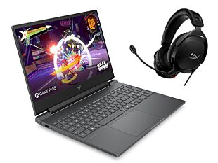 Notebook HP Gaming Victus 15-fa2009la + Audífonos gaming HyperX Cloud Stinger 2 (Negro) - 15.6" - Plata mica, logotipo cromado negro (BA1U1LA-519T1AA)