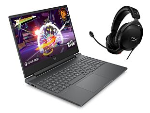 Notebook HP Gaming Victus 15-fa2013la + Audífonos gaming HyperX Cloud Stinger 2 (Negro) - 15.6" - Plata mica, logotipo cromado negro (BA1U4LA-519T1AA)