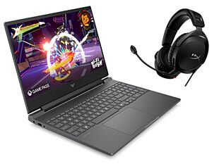 Notebook HP Gaming Victus 15-fa2014la + Audífonos gaming HyperX Cloud Stinger 2 (Negro) - 15.6" - Plata mica, logotipo cromado negro (BA1U5LA-519T1AA)