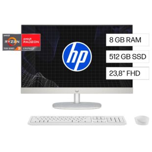 Todo-en-uno HP 24-cr0235la PC, Windows 11 Home Single Language,&nbsp;23.8",&nbsp;AMD Ryzen&trade; 3,&nbsp;8GB RAM,&nbsp;512GB SSD,&nbsp;FHD,&nbsp;Blanco n&aacute;car - Blanco n&aacute;car (BP2E5LA)