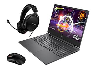 Notebook HP Gaming Victus 15-fa2018la + Audífonos gaming HyperX Cloud Stinger 2 (Negro) + Mouse gaming HyperX Pulsefire Haste 2 Core inalámbrico (negro) - 15.6" - Plata mica, logotipo cromado negro (BK9L9LA-519T1AA-8R2E6AA)