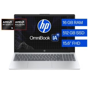 Notebook HP OmniBook 3 AI 15-fn0051la, AMD Ryzen AI 5, 16 GB RAM, 512 GB SSD, 15.6" FHD, Windows 11 Home - 15.6" - Plata glaciar (BM2J0LA)