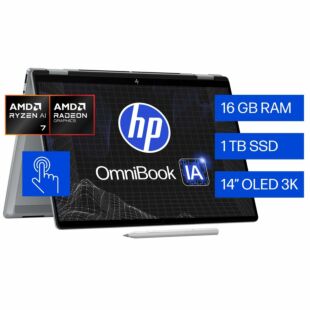 Notebook HP OmniBook X FlipNGAI 14-fk0072la, Windows 11 Home, 14", AMD Ryzen ™ AI 7, 16GB RAM, 1TB SSD - 14" - Aluminio de color plata natural (BM2L9LA)