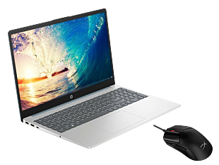 Notebook HP 15-fc0251la + Mouse gaming HyperX Pulsefire Haste 2 (Negro) - 15.6" - Cubierta azul claro de luna, base y marco de teclado en plata natural (B9TP2LA-6N0A7AA)