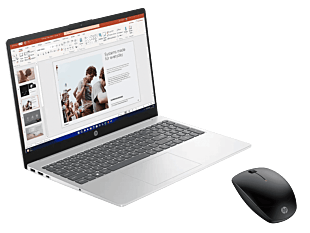 Notebook HP 15-fd0331la + Mouse inalámbrico HP 230 - 15.6" - Plateado natural, Cubierta y marco de teclado con acabado mate y base con relieve (D0CJ4LA-AJ7C2AA)