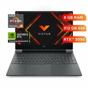 Notebook Gaming VICTUS 15-fb3032la, AMD Ryzen 5, 8 GB RAM, NVIDIA GeForce RTX 3050, 512 GB SSD, 15.6" FHD, Windows 11 Home - 15.6" - Plata mica, logotipo cromado negro (CG3N4LA)