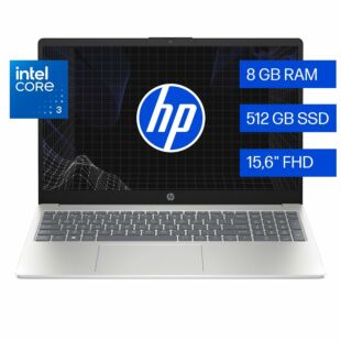 Notebook HP 15-fd0331la, Intel Core 3, 8 GB RAM, 512 GB SSD, 15.6" FHD, Windows 11 Home - 15.6" - Plateado natural, Cubierta y marco de teclado con acabado mate y base con relieve (D0CJ4LA)