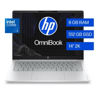 Notebook HP OmniBook 3 14-hu0050la, Intel Core 5, 8 GB, 512 GB SSD, 14, 2K Windows 11 Home - 14" - Cubierta y marco del teclado color glacier silver con base de lona gris (D4EU0LA)