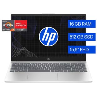 Notebook HP 15-fc0372la, AMD Ryzen 7, 16 GB RAM, 512 GB SSD, 15.6" FHD, Windows 11 Home - 15.6" - ‌Natural silver (D5MN2LA)