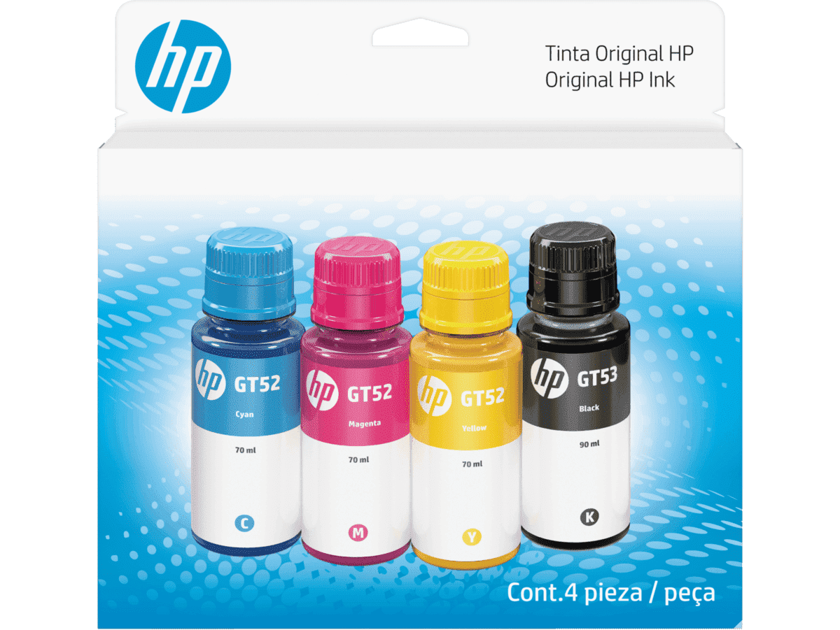 Combo original HP GT53 y GT52 con cuatro botellas