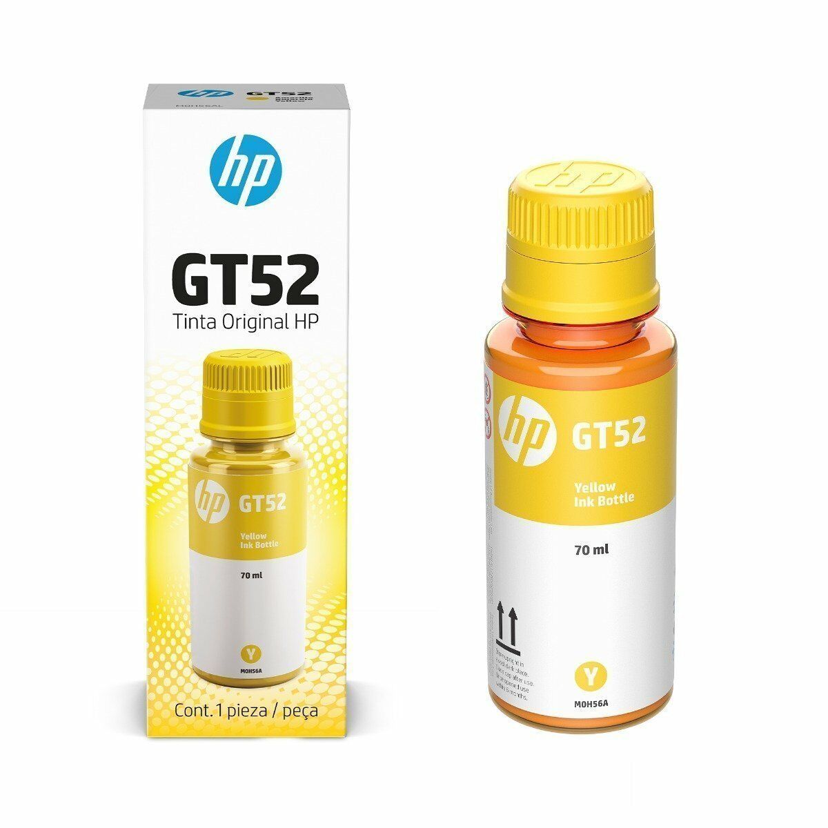 Botella y caja de tinta original HP GT52 Amarillo de 70 ml