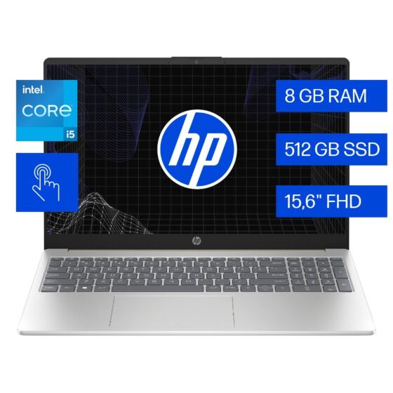 Notebook HP 15-fd0151la, Intel Core i5, 8 GB, 512 GB SSD, 15.6, Pantalla táctil, FHD Windows 11 Home - 15.6